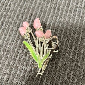 Elegant Pink and Green Floral Hair Clamp